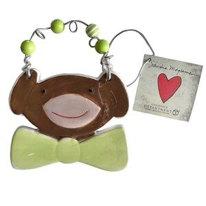Department 56 Sandra Magsamen Monkey Ornament Plaque Wall Hanging Green Bow